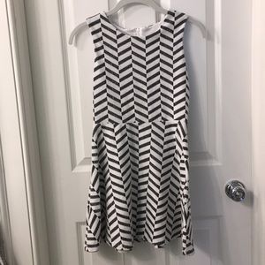 A black and white patterned dress